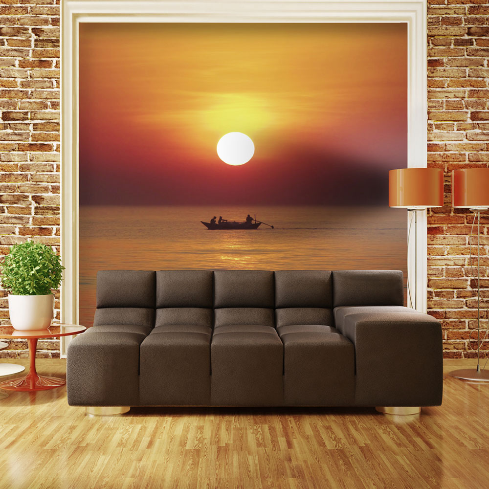 Papier Peint Panoramique Bateau de pêche au coucher de soleil