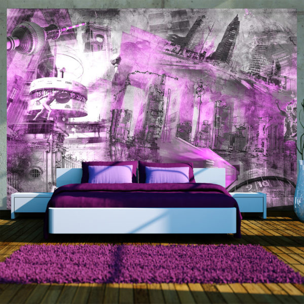 Papier Peint Panoramique Berlin - collage (violet)
