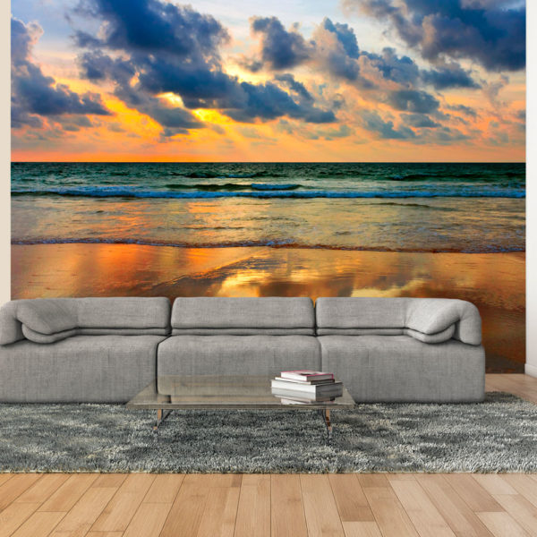Papier Peint Panoramique Coucher de soleil coloré sur la mer
