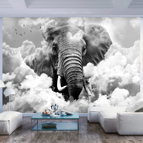 Papier Peint Panoramique Elephant in the Clouds (Black and White)