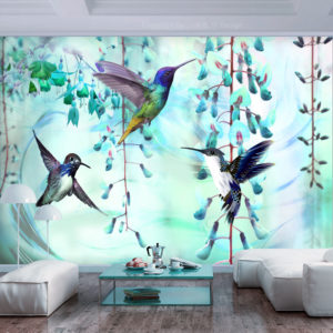 Papier peint adhésif - Flying Hummingbirds (Green)