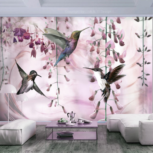 Papier peint adhésif - Flying Hummingbirds (Pink)