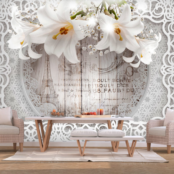 Papier peint adhésif - Lilies and Wooden Background