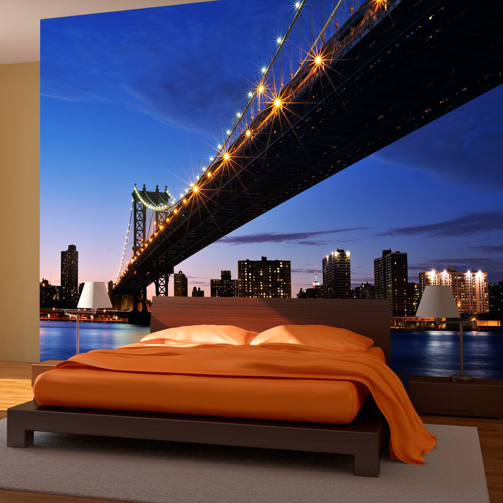 Papier Peint Panoramique Manhattan Bridge illuminé la nuit