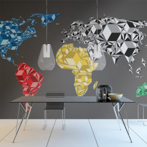 Papier Peint Panoramique Map of the World - colorful solids