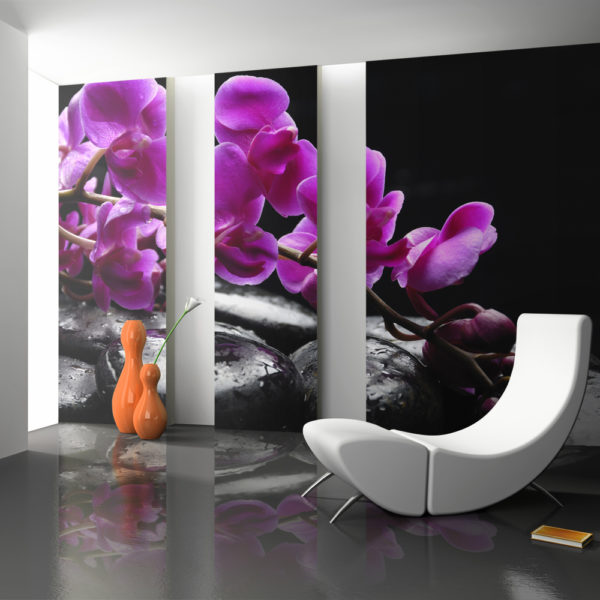 Papier Peint Panoramique Moment de détente : orchidée et pierres zen