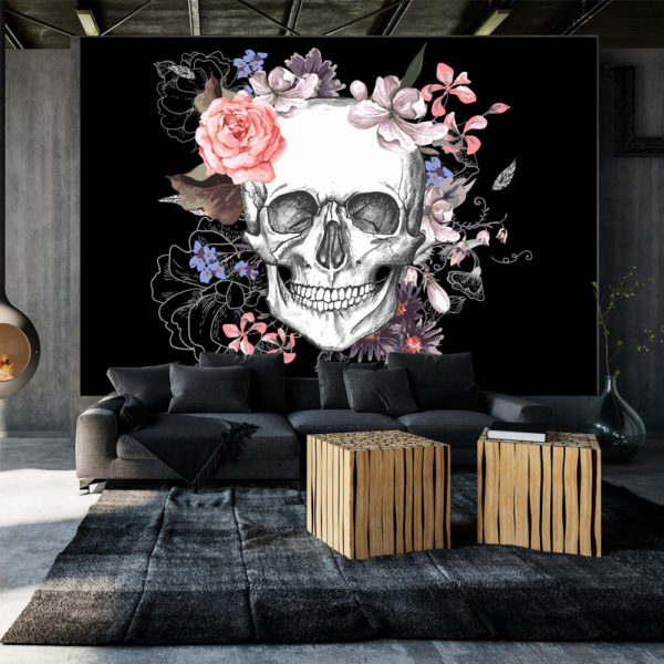 Papier peint adhésif - Skull and Flowers