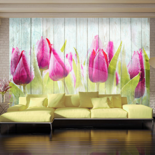 Papier Peint Panoramique Tulips on white wood