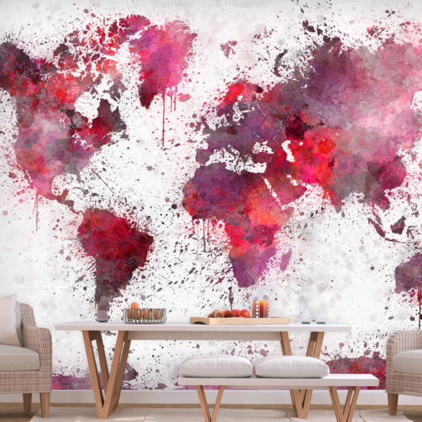 Papier peint adhésif - World Map: Red Watercolors