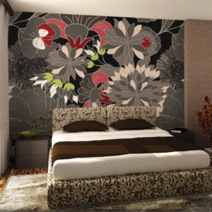 Papier Peint Panoramique motif floral - gris