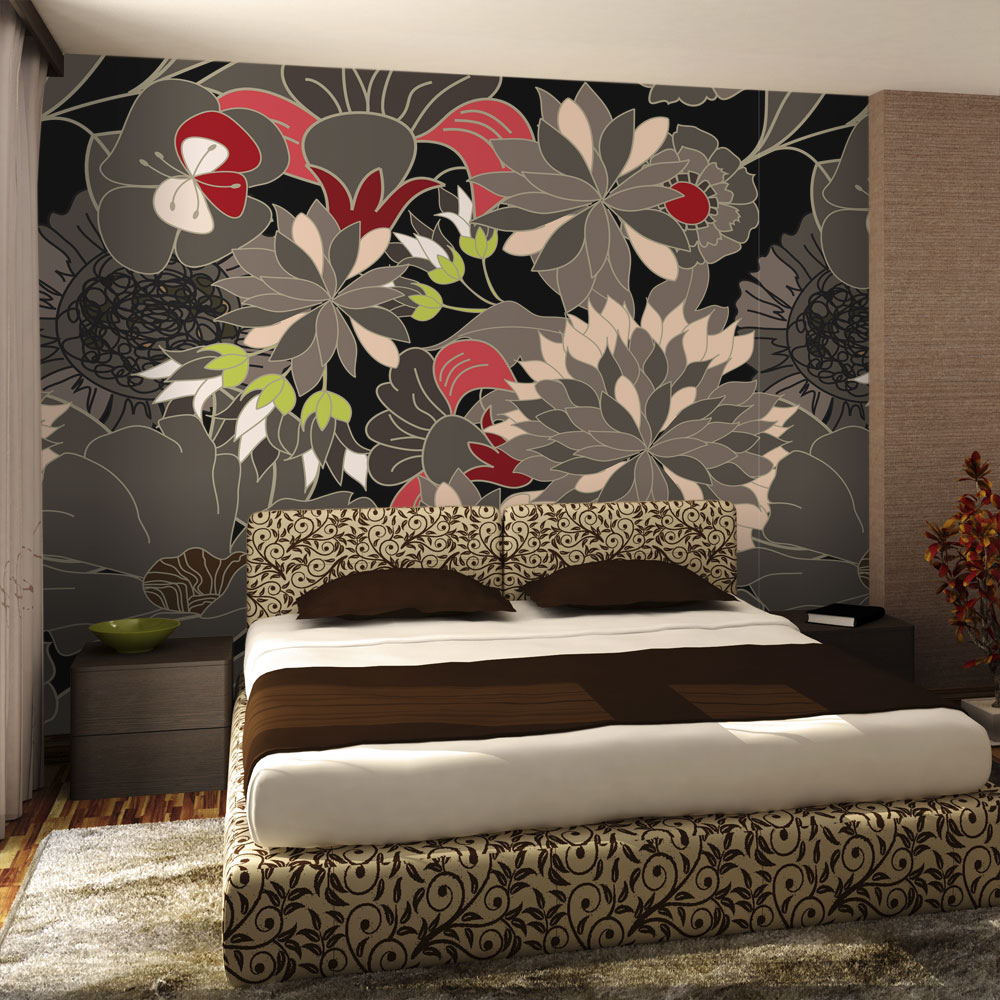 Papier Peint Panoramique motif floral - gris