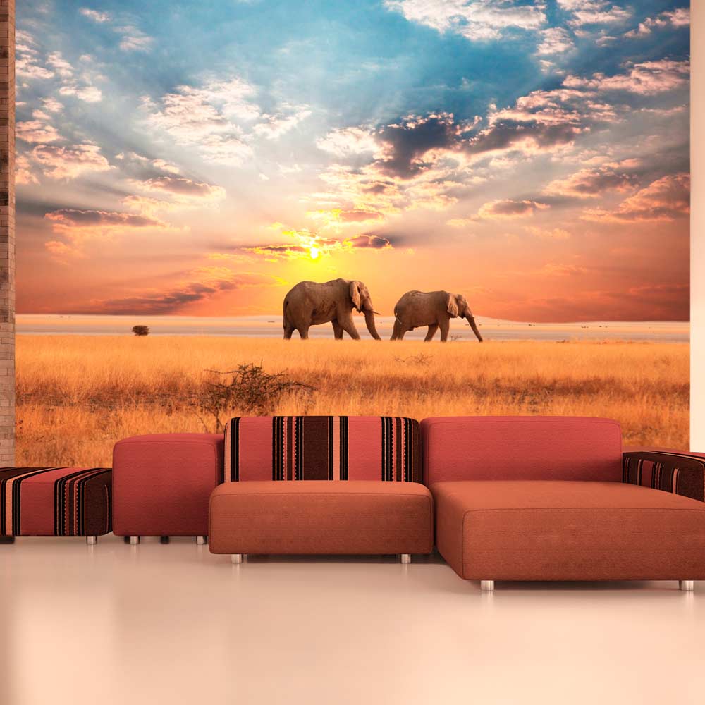 Papier Peint Panoramique Éléphants de savane d'Afrique