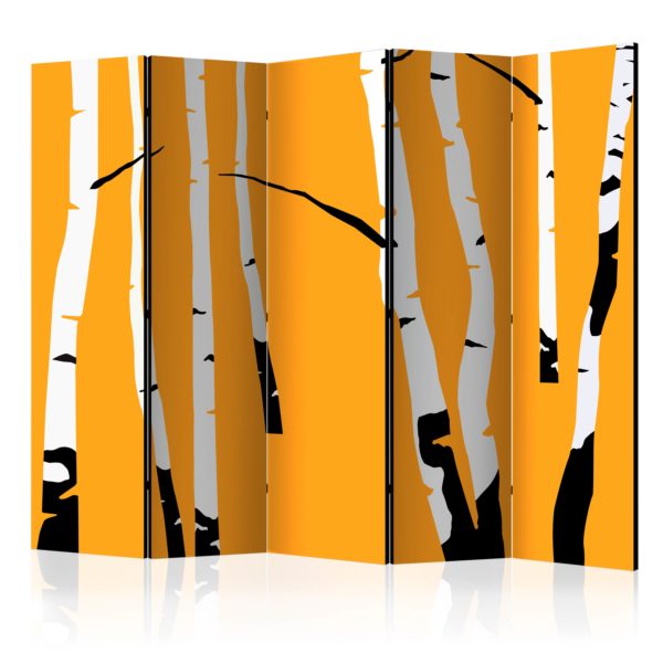 Paravent 5 volets - Birches on the orange background