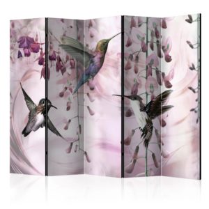 Paravent 5 volets - Flying Hummingbirds (Pink)