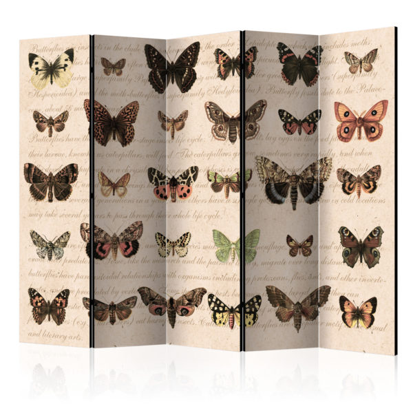 Paravent 5 volets - Retro Style: Butterflies II