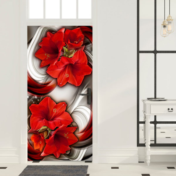 Papier-peint pour porte - Photo wallpaper - Abstraction and red flowers I papier peint intissé originale pour les portes ( collection magnifique )