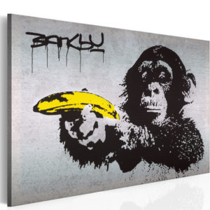 Tableau - Arrête ou le singe va tirer! (Banksy) fait partie des tableaux murales de la collection de worldofwomen découvrez ce magnifique tableau exclusif chez nous