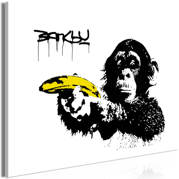 Tableau - Banksy: Monkey with Banana (1 Part) Wide fait partie des tableaux murales de la collection de worldofwomen découvrez ce magnifique tableau exclusif chez nous