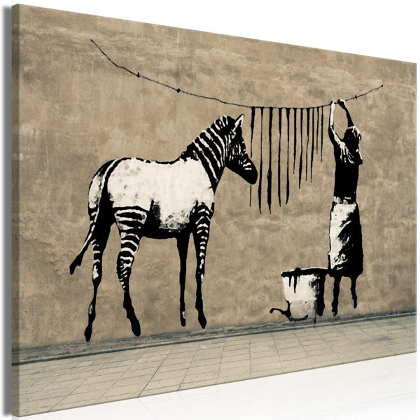 Tableau - Banksy: Washing Zebra on Concrete (1 Part) Wide fait partie des tableaux murales de la collection de worldofwomen découvrez ce magnifique tableau exclusif chez nous