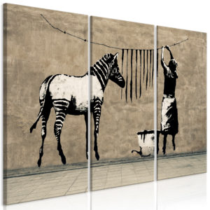 Tableau - Banksy: Washing Zebra on Concrete (3 Parts) fait partie des tableaux murales de la collection de worldofwomen découvrez ce magnifique tableau exclusif chez nous