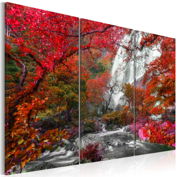 Tableau - Beautiful Waterfall: Autumnal Forest fait partie des tableaux murales de la collection de worldofwomen découvrez ce magnifique tableau exclusif chez nous