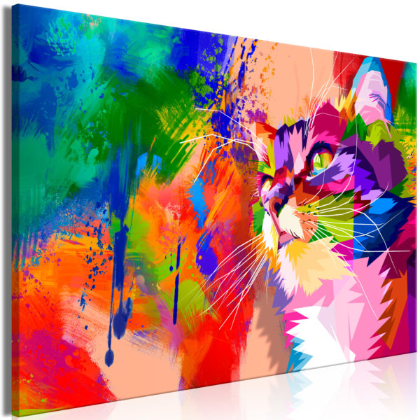 Tableau - Colourful Cat (1 Part) Wide fait partie des tableaux murales de la collection de worldofwomen découvrez ce magnifique tableau exclusif chez nous