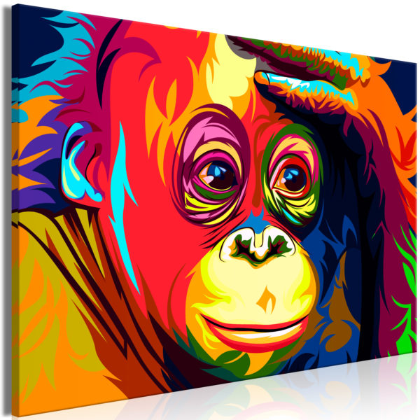 Tableau - Colourful Orangutan (1 Part) Wide fait partie des tableaux murales de la collection de worldofwomen découvrez ce magnifique tableau exclusif chez nous