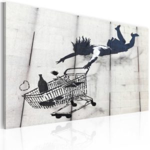 Tableau - Femme tombe avec un chariot de supermarché (Banksy) fait partie des tableaux murales de la collection de worldofwomen découvrez ce magnifique tableau exclusif chez nous