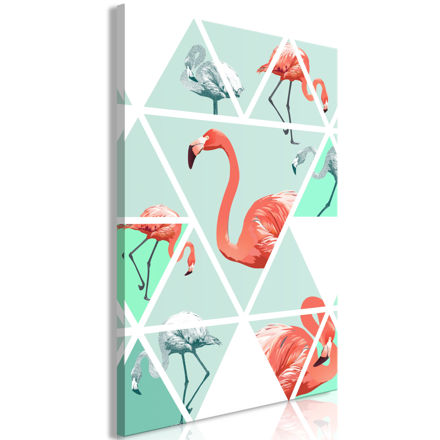 Tableau - Geometric Flamingos (1 Part) Vertical fait partie des tableaux murales de la collection de worldofwomen découvrez ce magnifique tableau exclusif chez nous