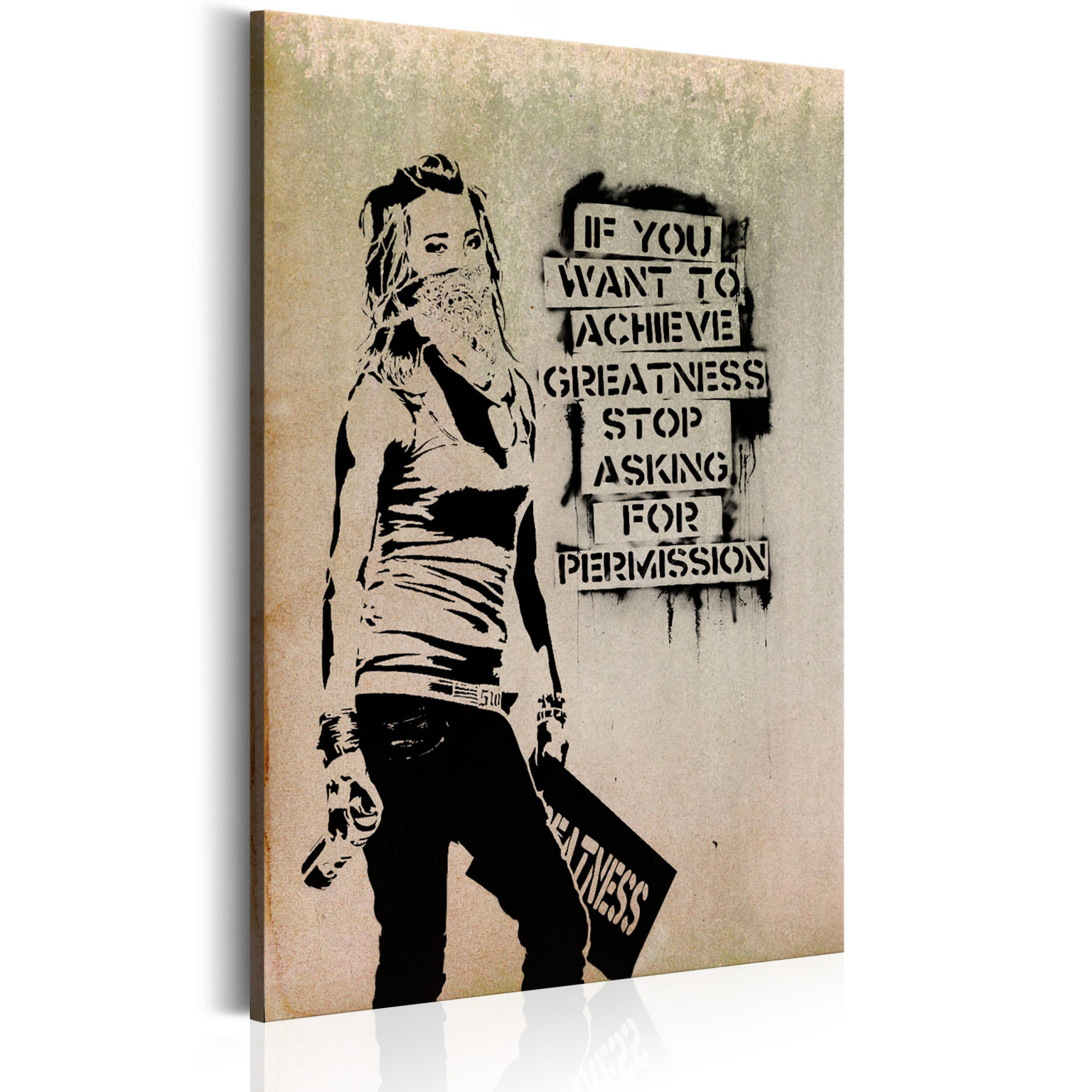 Tableau - Graffiti Slogan by Banksy fait partie des tableaux murales de la collection de worldofwomen découvrez ce magnifique tableau exclusif chez nous