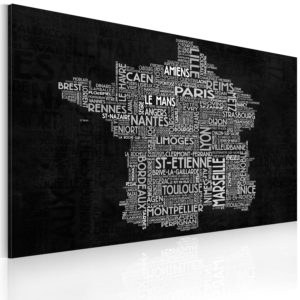 Tableau - Text map of France on the black background fait partie des tableaux murales de la collection de worldofwomen découvrez ce magnifique tableau exclusif chez nous