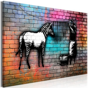 Tableau - Washing Zebra - Colourful Brick (1 Part) Wide fait partie des tableaux murales de la collection de worldofwomen découvrez ce magnifique tableau exclusif chez nous