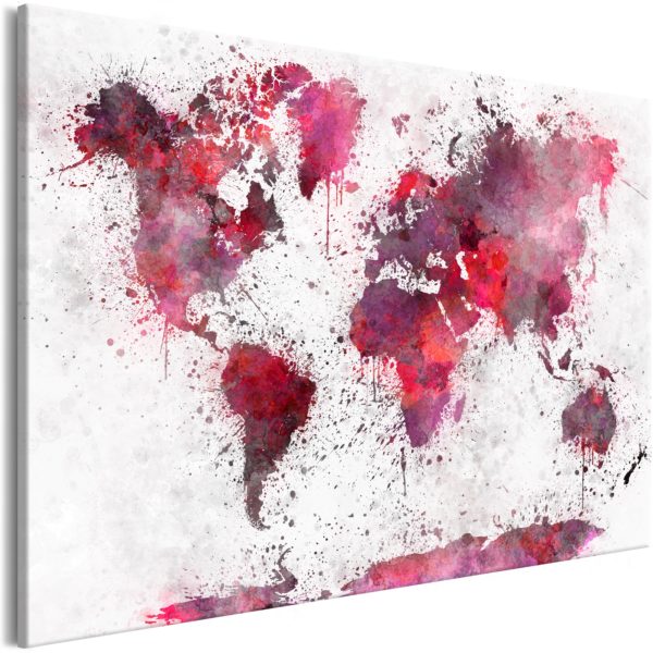 Tableau - World Map: Red Watercolors (1 Part) Wide fait partie des tableaux murales de la collection de worldofwomen découvrez ce magnifique tableau exclusif chez nous
