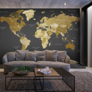 Papier peint adhésif - Carte du monde en noir et beige