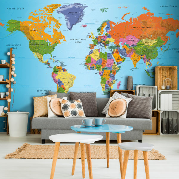 Papier peint adhésif - Carte du monde géographique en couleur