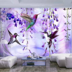 Papier peint adhésif - Flying Hummingbirds (Violet)