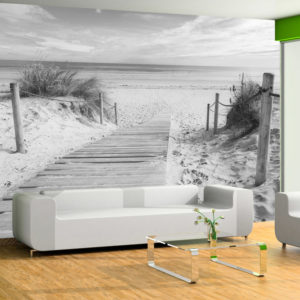 Papier peint adhésif - Sur la plage - paysage en noir et blanc