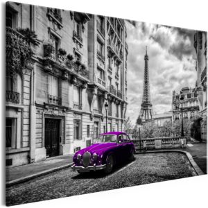 Tableau décoratif : Car in Paris (1 Part) Violet Wide en hq
