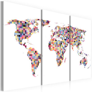 Tableau décoratif : Carte du Monde en pixels - triptyque en hq