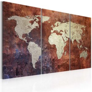 Tableau décoratif : Carte du monde dorÃ©e - triptyque en hq