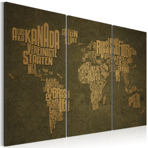 Tableau décoratif : Carte du monde en allemand: continents beiges - triptyque en hq