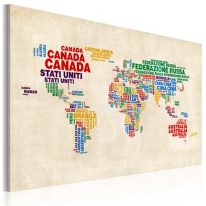 Tableau décoratif : Carte du monde italienne en couleurs vives en hq