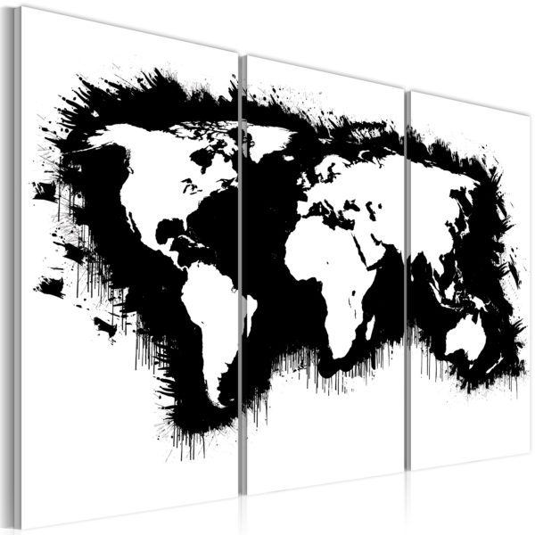 Tableau décoratif : Carte monochromatique du Monde - triptyque en hq
