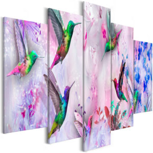 Tableau décoratif : Colourful Hummingbirds (5 Parts) Wide Violet en hq