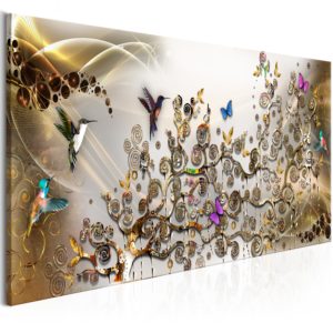 Tableau décoratif : Hummingbirds Dance (1 Part) Gold Narrow en hq
