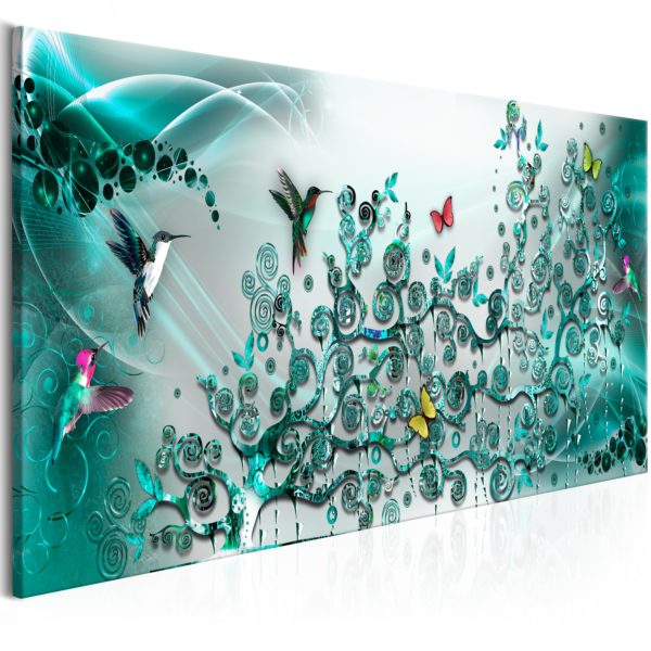Tableau décoratif : Hummingbirds Dance (1 Part) Turquoise Narrow en hq