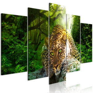 Tableau décoratif : Leopard Lying (5 Parts) Wide Green en hq