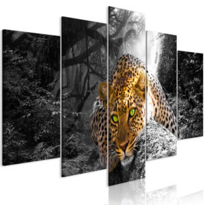 Tableau décoratif : Leopard Lying (5 Parts) Wide Grey en hq