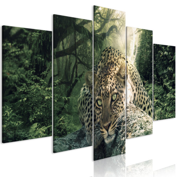 Tableau décoratif : Leopard Lying (5 Parts) Wide Pale Green en hq