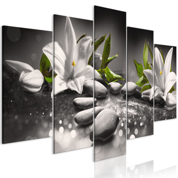 Tableau décoratif : Lilies and Stones (5 Parts) Wide Grey en hq